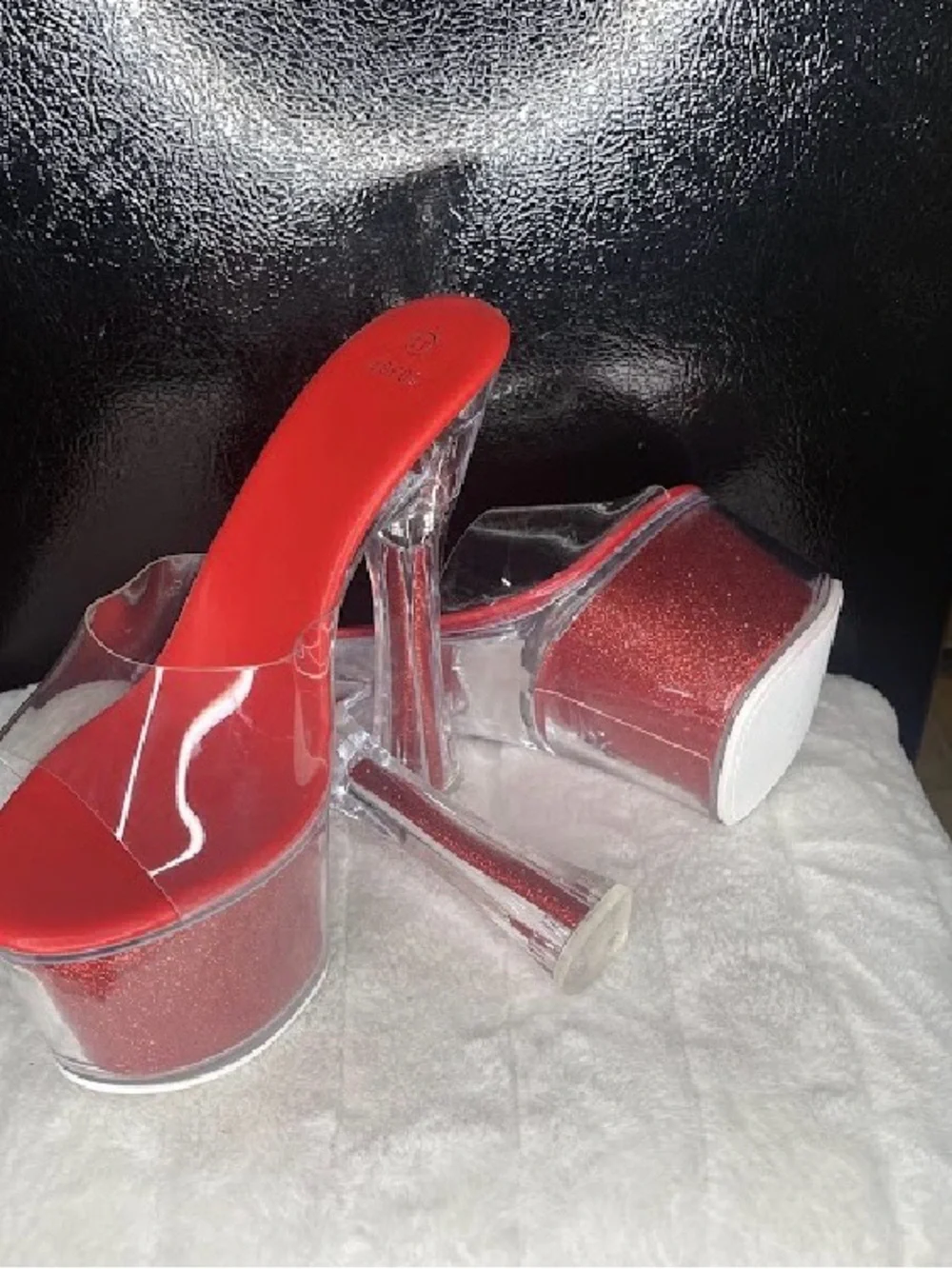 Red Clear Platform Mule Heels - Women